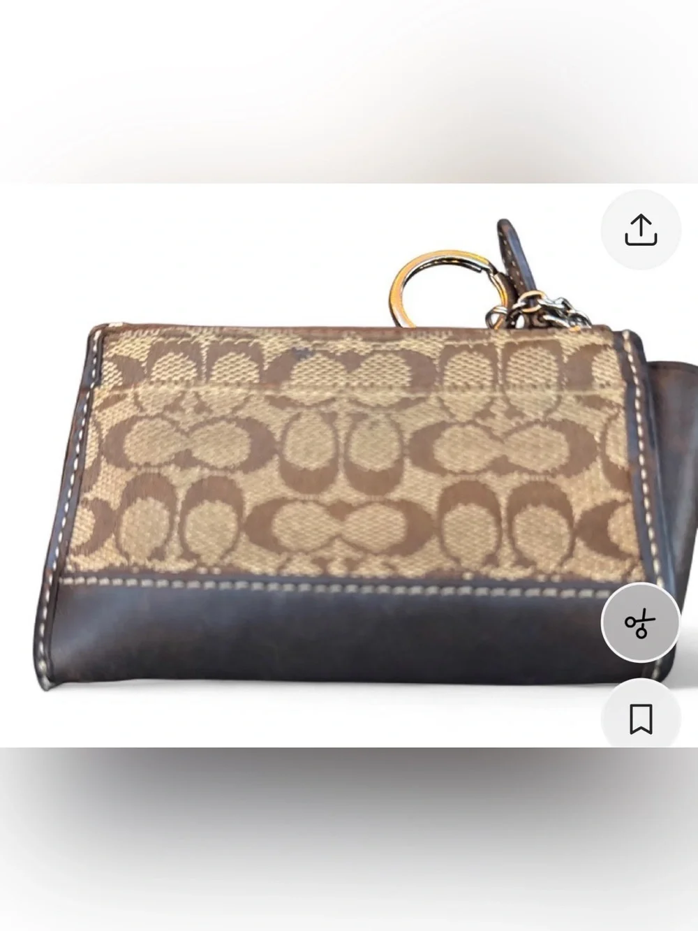 Coach Signature Canvas Wristlet in Khaki and Brown with Gold Hardware